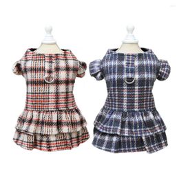 Dog Apparel Vintage Design Plaid Dresses For Small Dogs Thermal Fleece Harness Dress Pet Winter Clothes Puppy Girl Princess Skirt