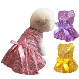 Dog Apparel Skirt Bow Design Liner Mesh Polyester Pet Sequins Wedding Dress For Pets Accessories Products 2023