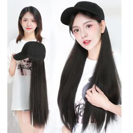 Ball Caps Long Straight Hat Wig Natural Brown Wigs Connect Synthetic Baseball Cap Hair Wig Hat Wig Adjustable for Women 231025