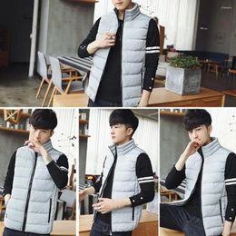 Men's Vests Men Winter Waistcoat Thick Padded Soft Warm Sleeveless Solid Color Zipper Pockets Zip Up Stand Collar Neck Vest Coat