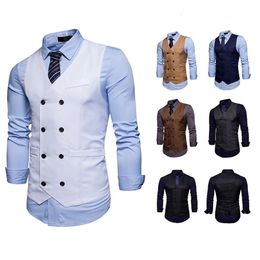 New Men S Slim Suit Vest Double Breasted Designer Elegant Korean Fashion Street Evening Dress Coat