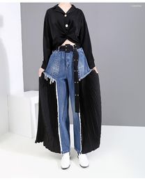 Women's Jeans Women's Summer Denim Panel Pleated Contrast Color Loose Leg Women Slim Street Spring Girl's Casual Trousers