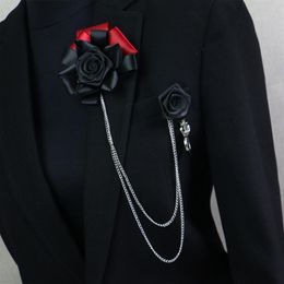 i-Remiel Handmade Korean Rose Flower Tassel Black Brooch Men Lapel Pin Badge Suit Shirt Collar Brooches Corsage Accessories265f