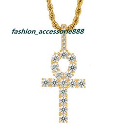 18k Gold Ankh Pendent Necklace 925 sterling silver Iced Out Fashion Moissanite chain rope Cross Necklace Moissanite Pendent