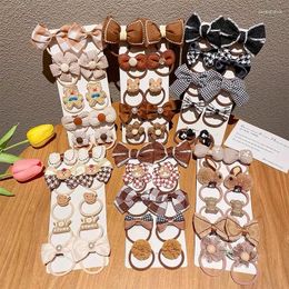 Hair Accessories 10Pcs/Set Children Milk Coffee Color High Quality Elastic Bands Bows Ties Butterfly Flower Girls Headdress