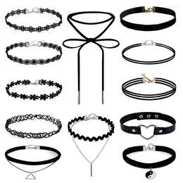 Chains 12 Pieces Choker Necklace Set Classic Gothic Black Lace Necklaces Summer Fashion Sweet Neck Jewellery Gift Collares