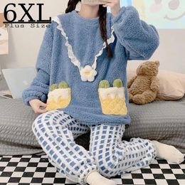 Women's Sleepwear Winter Cute Young Girls Sweet Pyjamas Trouser Suit For Women Cationic Fabric Korean Clothes Teenager 6XL Roomware