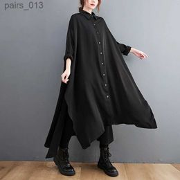 Basic Casual Dresses Oversized Black Vintage Irregular Shirt For Women Long Sleeve Loose Dress Fashion Clothes Spring Autumn 2023 YQ231025