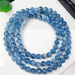 Link Bracelets Natural Aquamarine Triple Circle Bracelet Fashion Crystal Jewelry Bangle For Women Healing Holiday Gift 1pcs 5.8mm