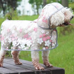 Dog Apparel Raincoat Waterproof With Towing Hole Printing Rainy Days Tool TPU Clear Floral Print Pet Hooded Jacket Clothes