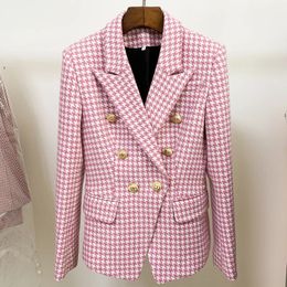 Womens Suits Blazers HIGH STREET est Fashion Designer Jacket Double Breasted Lion Buttons Wool Tweed Houndstooth Blazer 231025