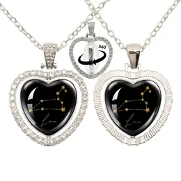 Pendant Necklaces Selling Personalised Fashion 12 Constellations Heart Shaped Double Sided Personalise Glass