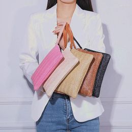 Wallets Simple Women Mobile Phone Bag Handbag Straw Clutch Purse Solid Envelope Wallet Beach Mid-length Woven Coin Casual Zipper