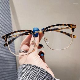 Sunglasses Retro Square Women Semi-Metal Glasses Frame Fashion Clear Anti-Blu-Ray Spring Hinge Men Optical