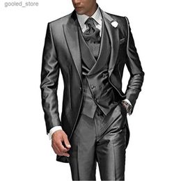 Men's Suits Blazers Satin Men's Suit 3 Pieces Business Leisure Slim Fitting Suitable For Weddings Banquets Tuxedos Suits Jacket Vest With Pants Q231025