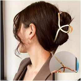 Clamps Women Elegant Gold Sier Hollow Geometric Metal Hair Claw Vintage Clips Headband Hairpin Fashion Accessories Drop Dhgarden Ot49T
