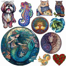 Puzzles Deep Sea Princess Wooden Jigsaw Puzzle Wooden Puzzles For Adults Kids Christmas Gifts Educational Game Toys Colorful Dog PuzzleL231025