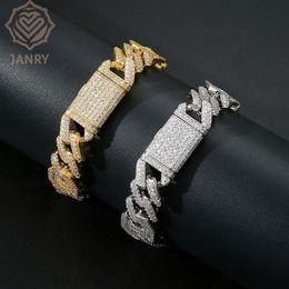 Link Chain JANRY 15mm Heavy Miami Baguette Zircon Iced Out Cuban Link Bracelet CZ Prong Setting Bracelets Hip Hop Jewellery For Men298Y