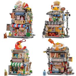 Blocks Mini Food Store House Building Block Chinese Style Sausage Noodle Store Sea Fish Food Bricks Sets Kids Toys Adult R231025