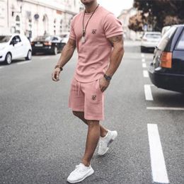 Men's Tracksuits 2021 Summer Sik Silk Printing Trend Street Fashion Casual Slim Shorts Set Cotton Short Sleeve T-Shirt 2-Piec306d