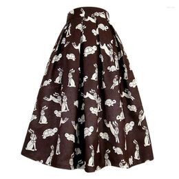 Skirts 2023 Autumn Korean Elegant Women Vintage Harajuku Fashion Brown Tortoise Rabbits Cartoon Print High Waist Long Skirt Novelty