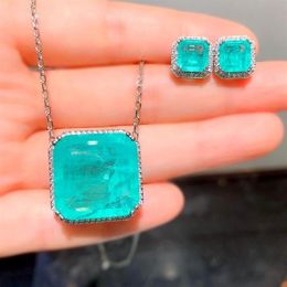 Earrings & Necklace Luxury Square Paraiba Tourmaline Jewellery Set For Women Fusion Stone Green Wedding Anniversary Gifts CZ253E