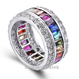 Vecalon Women Fashion Jewellery ring 15ct Mutil Gem Cz diamond 925 Sterling Silver Engagement wedding Band ring for women Gift289C