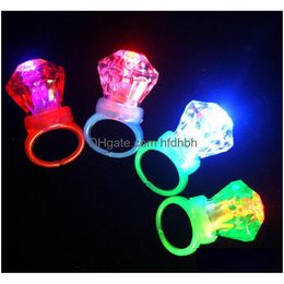 Novelty Lighting Light Up Sparkling Rings Bridal Shower Party Favours Kids Adts Flashing Plastic Big Diamond Bling Led Glow Ring For Dh1Ic