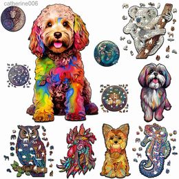 Puzzles Clever Little Dog Wooden Animal Puzzle For Adults Children DIY Crafts Animal Shaped Jigsaw Educational Interactive Puzzles ToysL231025