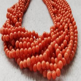 genuine rare Red Coral Smooth Round Beads Natural Stone Gemstone 5-6mm 16inch354h