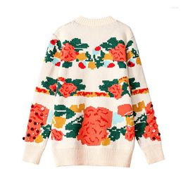 Women's Sweaters 2023 Autumn Womens Sweater Pullover Apricot Sequins Long Sleeve Crew Neck MING