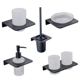 Toilet Brushes Holders Aluminium Toilet Brush Holder Black Double Tumbler Holder Wall Mounted Lotion Dispenser Soap Dish Holder Glass Cup Bottle Brush 231025