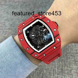 Movement Watch Richd Mill Wristwatch Designer Red Carbon Fibre Men's Fully Automatic Mechanical Watch Hollowed Out Personalised Tape