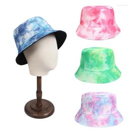 Berets Tie Dye Flat Top Foldable Shade Women Fisherman'S Hat Sun Protection Spring Autumn Double Sided Basin Cap Fishing