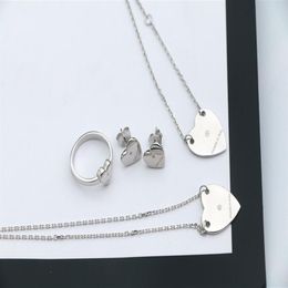 Europe America Fashion Jewellery Sets Men Lady Womens 925 Sterling Silver Engraved Initials Heart Charm Necklace Bracelet Earrings R295G