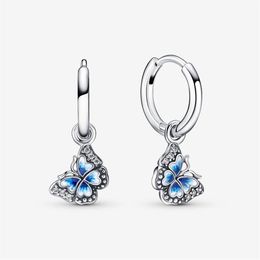 Rose Gold Plated 100% 925 Sterling Silver Blue Butterfly Hoop Earrings Fashion European Earring Wedding Egagement Jewelry Accessor2728