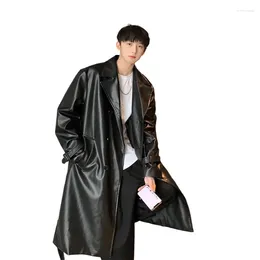 Men's Trench Coats Mid Length Double Breasted Leather Jacket For Men In Autumn And Winter 2023 Slim Fitting Korean Version Handsome Coat