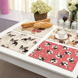 Table Mats Pug Dog Pattern Cotton Linen Pad Dining Bowl Cup Mat Kitchen Placemat 42 32cm Home Decor