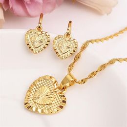 Heart Pendant Jewelry sets Classical Necklaces Earrings Set 14 k Fine Gold Filled Brass Wedding Bride's Dowry women girls gif304P