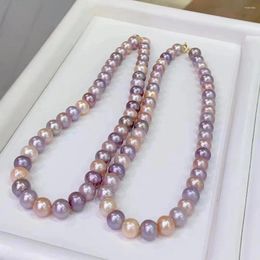 Chains High Chic Fresh Water 10-11mm Round Light Purple Champagne White Genuine Pearls Necklaces For Women Holidays Presents