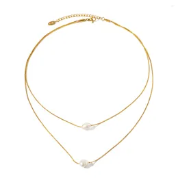 Pendant Necklaces Youthway Exquisite Freshwater Pearl Double Layer Necklace For Women Golden Summer Stainless Steel Jewelry