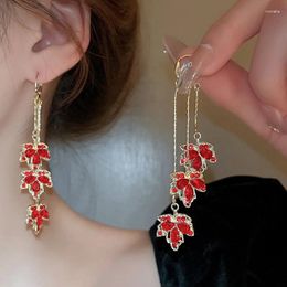 Hoop Earrings Minar Luxury Shinning Full Rhinestones Red For Women Brincos Gold Color Alloy Long Chain Tassel Earring