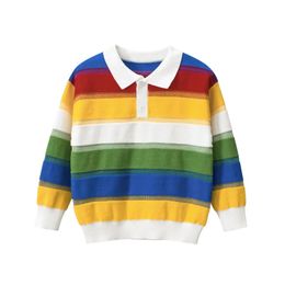 Jackets 2-8T Toddler Kid Boys Sweater Autumn Winter Clothes Knit Pullover Top Raibow Striped Infant Sweater Casual Childrens Knitwear 231025