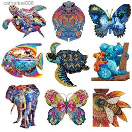 Puzzles Popular Wooden Puzzles Exquisite Animal Montessori Toy for Adults Kids Irregular Shape Board Set Toy Peacock DIY DrawingL231025