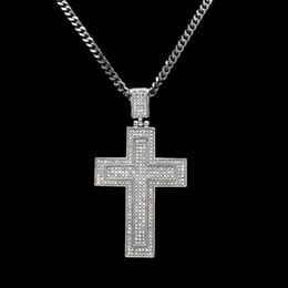 Men Catholic Silver Gold Plated Cross Pendant Necklace Fashion Rock Style Double Crucifix Clear Stone Christian Jewelry For Women 235C