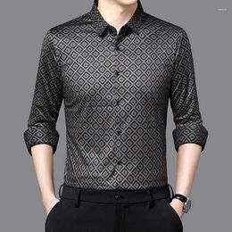 Men's Casual Shirts High End Printed Business Gents Smooth Stretch Clothes For Men Fashion Office Work Wear Social Husband Blouse Big