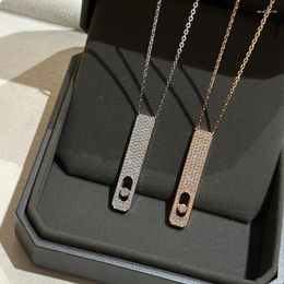 Chains Pure 925 Sterling Silver Jewellery For Women Lock Necklace Thick Pendant Luck Rose Gold Wedding Full Diamond