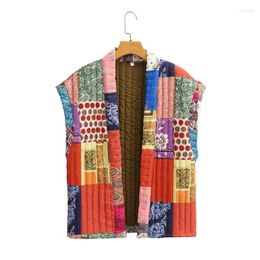 Women's Vests SLTNX Fashion Print Vest 2023 Autumn Winter Cardigan Quilted Sleeveless For Women Ladies Warm Waistcoat Top