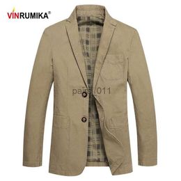 Men's Jackets VINRUMIKA 2023 Europe Men's Spring Casual Brand Black Blazer Coats Man Autumn 100% Pure Cotton Khaki Blazers Slim Suits Jackets YQ231025