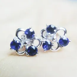 Stud Earrings Natural Blue Sapphire Earring And Real 925 Sterling Silver 0.1ct 6pcs Gems #14092938